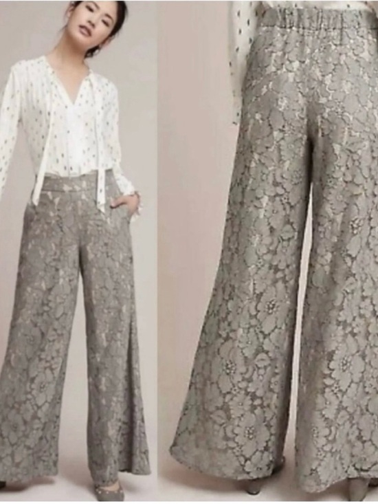 Anthropologie Pants - Anthropologie Lace Feather Bone Wide Leg Pant